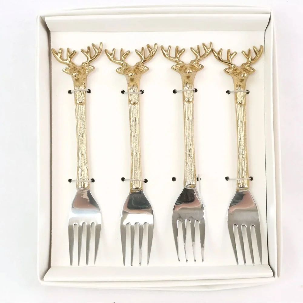 Zodax Peura Stag's Head Assorted Steel/Brass Silverware in Silver‎ Lot of 5